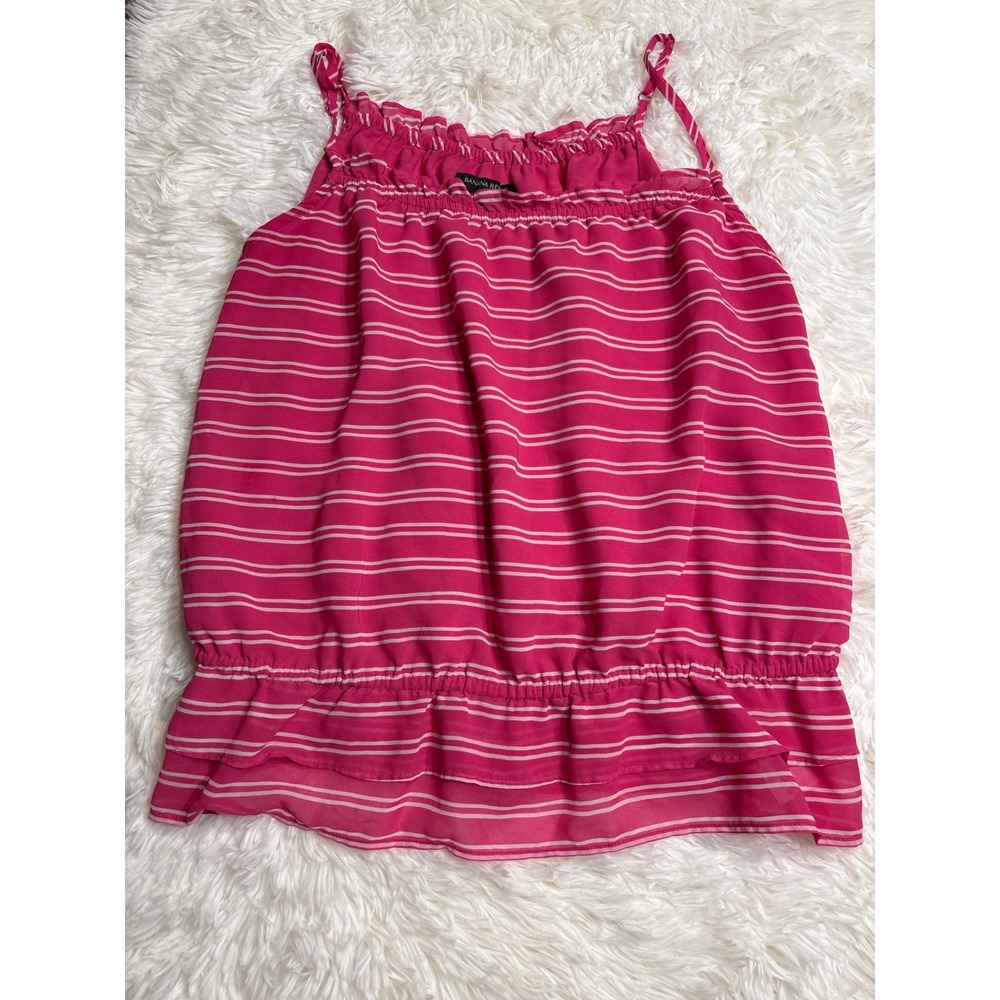 Banana Republic Pink Striped Chiffon Camisole Smocked Hem Tank Top XS